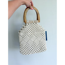 Load image into Gallery viewer, Tommy Bahama Macrame Wooden Top Handle Bag Cream NEW
