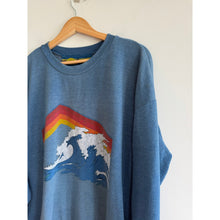 Load image into Gallery viewer, Aviator Nation Retro Inspired Wave Rainbow Print Crew Neck Sweatshirt Blue M