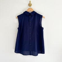 Load image into Gallery viewer, MARNI x Uniqlo Mock Neck Pintuck Pleated Sleeveless Blouse Navy M