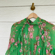 Load image into Gallery viewer, Pinko Accumoli Abito Chiffon Floral Ruffle 3/4 Sleeve Dress Green 10