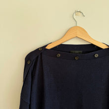 Load image into Gallery viewer, J. Crew Buttoned Boat Neck Cotton Blend Long Sleeve Sweater Navy Blue XL