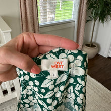 Load image into Gallery viewer, DVF West Silk Leafy Print Long Sleeve Wrap Dress Green S