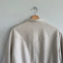 Load image into Gallery viewer, Truth by Republic Faux Leather Snap Front Cropped Bomber Jacket Cream M