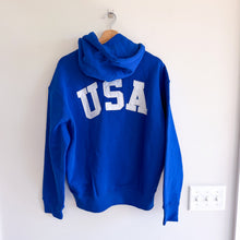 Load image into Gallery viewer, Polo Ralph Lauren USA American Flag Patch Fleece Hoodie Sweatshirt Royal Blue M