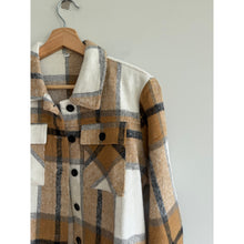 Load image into Gallery viewer, Plaid Flap Pockets Collared Button Front Shacket Brown Cream S