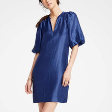 Load image into Gallery viewer, Ann Taylor Shimmer Puff Sleeve Mini Shift Dress Blue 0
