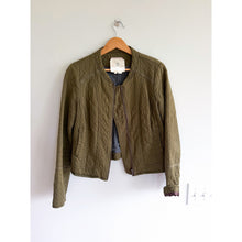 Load image into Gallery viewer, Anthropologie Hei Hei Quilted Cotton Zip Up Collarless Riding Jacket Green S