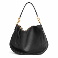 Load image into Gallery viewer, Tory Burch Pebbled Leather Zip-Closure Hobo Shoulder Bag Black