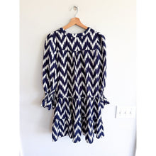 Load image into Gallery viewer, Pomander Place Kenzo Ikat Pattern V-Neck Ruffles Sleeve Mini Dress Blue XS