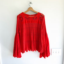 Load image into Gallery viewer, Free People Once Upon A Time Lace Bell Sleeve Blouse Red M