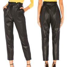 Load image into Gallery viewer, Lovers And Friends Zeal Leather High Rise Belted Paperbag Pants Black S