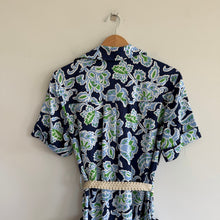 Load image into Gallery viewer, Zara Floral Pattern Button Front Pockets Belted Maxi Shirt Dress Blue XS