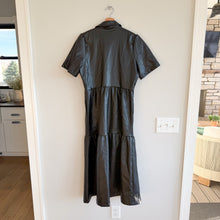 Load image into Gallery viewer, Evereve Elliott Faux Leather Button Front Collared Tiered Midi Dress Black S