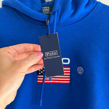 Load image into Gallery viewer, Polo Ralph Lauren USA American Flag Patch Fleece Hoodie Sweatshirt Royal Blue M