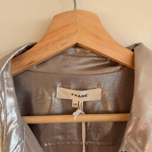 Load image into Gallery viewer, FRAME The Standard Shirt Metallic Long Sleeve Button Up Shirt Silver Lame L NWT