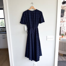 Load image into Gallery viewer, Maggy London Textured Short Sleeve Belted Midi Dress Navy Blue 4 NWT