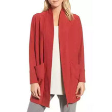 Load image into Gallery viewer, Eileen Fisher Relaxed Open-Front Long Sleeve Jacket Red XXS