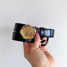 Load image into Gallery viewer, Vintage Karl Lagerfeld Paris Leather Logo Plate Buckle Adjustable Belt Black L