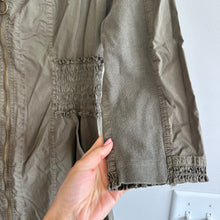 Load image into Gallery viewer, XCVI Smocked Waist Long Sleeve Full Zip Dress Olive Green M NWT