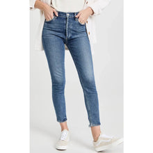 Load image into Gallery viewer, AGOLDE Nico High Rise Distressed Hem Button-Fly Denim Skinny Jeans Blue 25
