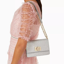 Load image into Gallery viewer, FURLA 1927 Glitter Embellished Chain Strap Mini Crossbody Bag Silver