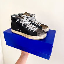 Load image into Gallery viewer, P448 Metallic Skate High Top Lace Up Sneakers Black/Gold 37