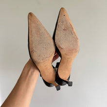 Load image into Gallery viewer, Manolo Blahnik Patent Leather Pointed-Toe Slingback Pumps Black 39.5