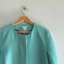 Load image into Gallery viewer, J. Crew Wool Blend Zip Up Mid Length Trench Coat Turquoise 6