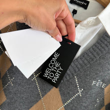 Load image into Gallery viewer, Retrofete Ornella Embellished Argyle Pattern Mini Sweater Dress Gray L NWT