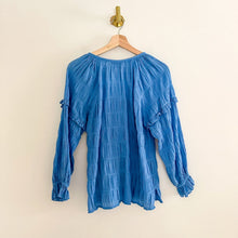 Load image into Gallery viewer, Cleobella Azariah Long Sleeve Smocked Split Neck Blouse Blue S