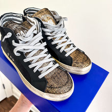 Load image into Gallery viewer, P448 Metallic Skate High Top Lace Up Sneakers Black/Gold 37