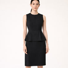 Load image into Gallery viewer, Akris Wool Zip-Front Sleeveless Crew Neck Peplum Mini Sheath Dress Black 10