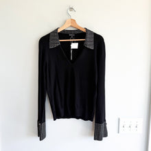 Load image into Gallery viewer, Minnie Rose Rhinestone Stud Embellished Bell Sleeve Sweater Black L NWT
