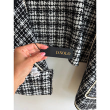 Load image into Gallery viewer, Mitchie's Tweed Knitted Gold Detail Pockets Fox Trim Wrap Black White OS NWT