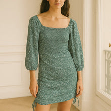 Load image into Gallery viewer, Jessica Simpson Floral Smocked 3/4 Sleeve Bodycon Mini Dress Green XS