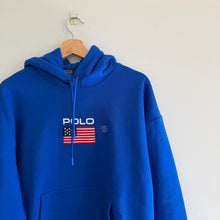 Load image into Gallery viewer, Polo Ralph Lauren USA American Flag Patch Fleece Hoodie Sweatshirt Royal Blue M