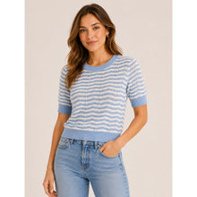 Load image into Gallery viewer, LOFT Short Sleeve Sweater Top Blue White Stripe XS NWT