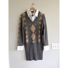 Load image into Gallery viewer, Retrofete Ornella Embellished Argyle Pattern Mini Sweater Dress Gray L NWT