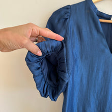Load image into Gallery viewer, Ann Taylor Shimmer Puff Sleeve Mini Shift Dress Blue 0