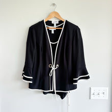Load image into Gallery viewer, Joseph Ribkoff Ruffles 3/4 Sleeve Tie-Up Front Jacket Top Set Black 14