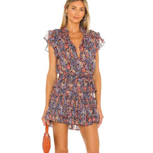 Load image into Gallery viewer, Misa Lillian Floral Pattern Ruffles Tiered Mini Dress Blue Red S