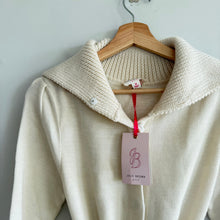 Load image into Gallery viewer, Julie Brown Snap Front Belted Oversized Collar Sweater Dress Ivory M NWT