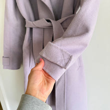 Load image into Gallery viewer, Badgley Mischka Double Face Wool Tie Waist Wrap Trench Coat Purple S
