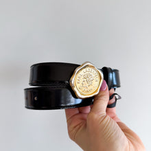 Load image into Gallery viewer, Vintage Karl Lagerfeld Paris Leather Logo Plate Buckle Adjustable Belt Black L