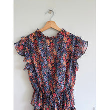 Load image into Gallery viewer, Misa Lillian Floral Pattern Ruffles Tiered Mini Dress Blue Red S