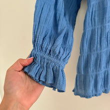 Load image into Gallery viewer, Cleobella Azariah Long Sleeve Smocked Split Neck Blouse Blue S