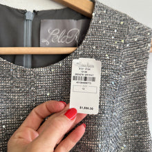 Load image into Gallery viewer, Lela Rose Seamed Full Skirt Sequin Fit & Flare Dress Gray 12 NWT