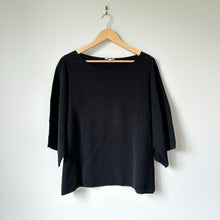 Load image into Gallery viewer, Lafayette 148 New York Ribbed Round Neck 3/4 Sleeve Pullover Sweater Black L