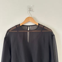 Load image into Gallery viewer, Wilfred Talmont Sheer Long Sleeve Chiffon Thong-Cut Bodysuit Black XS