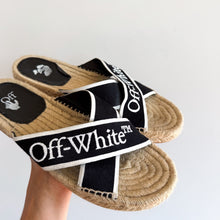 Load image into Gallery viewer, Off-White Logo Criss Cross Canvas Strap Espadrille Slide Sandals Black 9